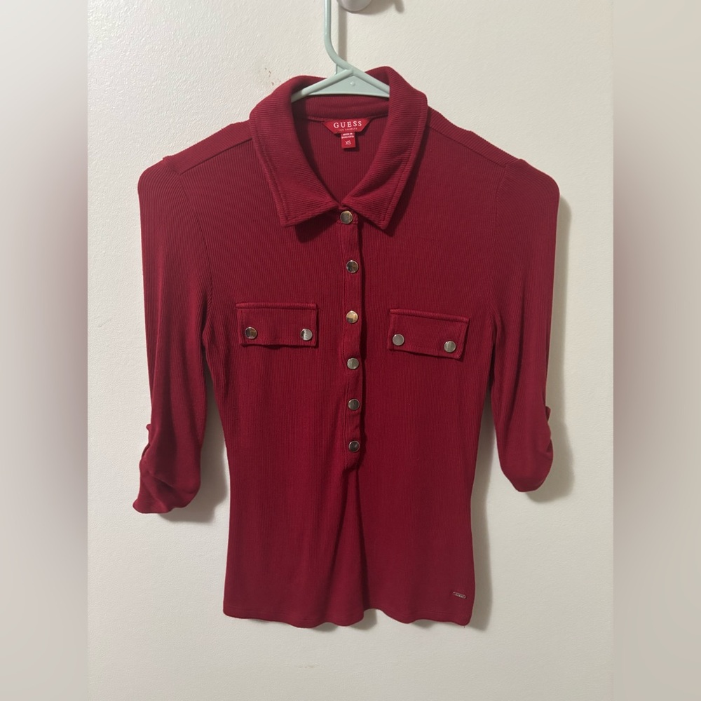 Guess Women's Burgundy Button-Down Shirt